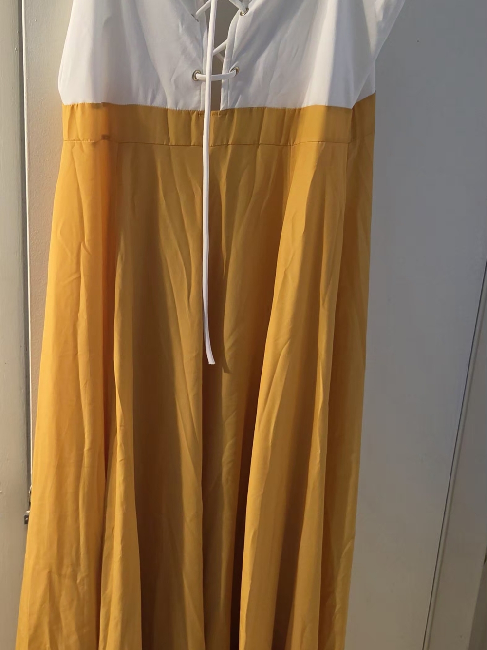 Women's Two-Tone Maxi Dress - White & Mustard Yellow